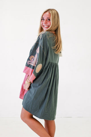 Golden Hour Babydoll Dress in Teal Rose