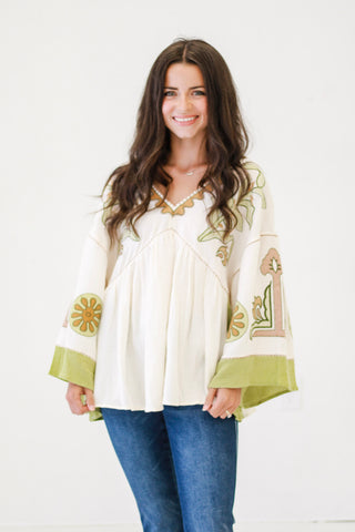 Golden Memories Blouse in Natural Sage