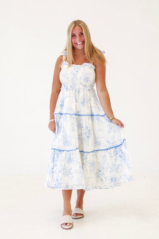 Delicate Days Blue Floral Midi Dress