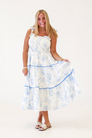 Delicate Days Blue Floral Midi Dress