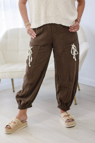 Take a Jog Striped Pants in Chocolate