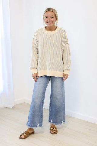 Look at Me Two Tone Sweater in Light Grey