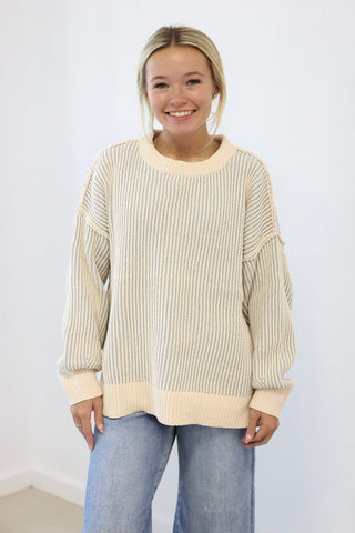 Look at Me Two Tone Sweater in Light Grey