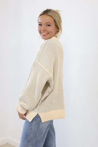 Look at Me Two Tone Sweater in Light Grey