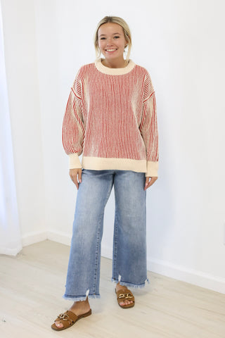 Look at Me Two Tone Sweater in Ruby
