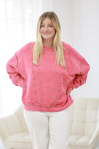 Picked For You Waffle Knit Pullover in Boho Red