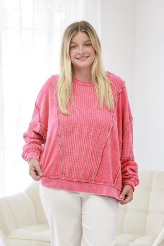Picked For You Waffle Knit Pullover in Boho Red