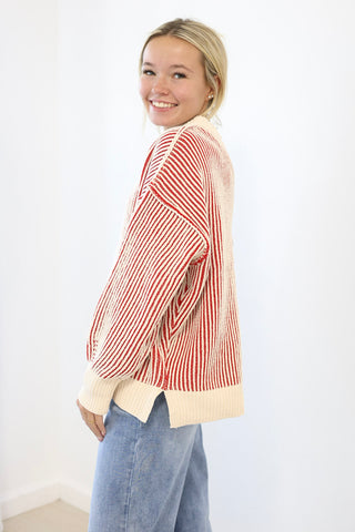 Look at Me Two Tone Sweater in Ruby