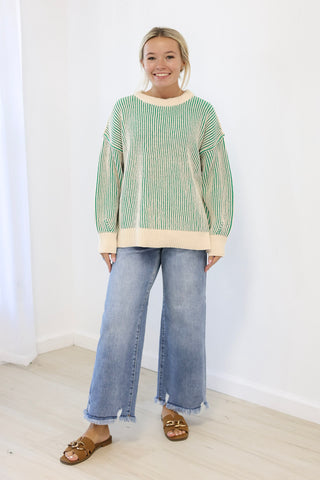 Look at Me Two Tone Sweater in Kelly Green