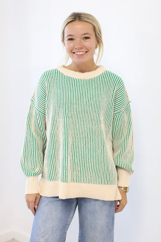 Look at Me Two Tone Sweater in Kelly Green