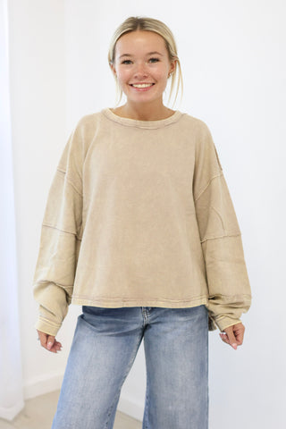 Crazy Over You Ribbed Pullover in Ash Mocha