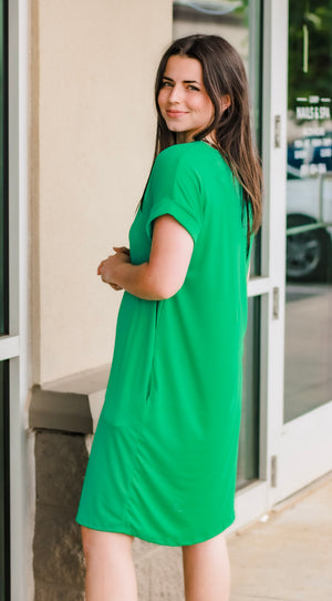Pretty Please T-Shirt Dress in Green