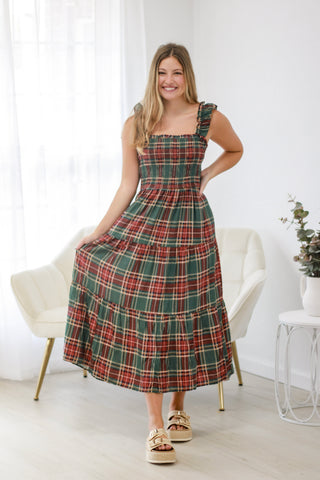 Fall Cheer Plaid Midi Dress