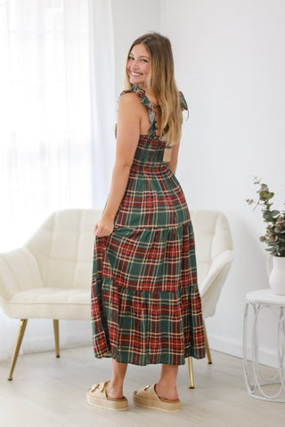 Fall Cheer Plaid Midi Dress