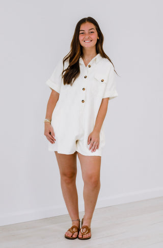 I Like It This Way Textured Romper in Oatmeal