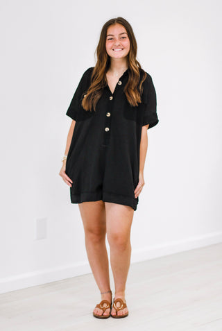 I Like It This Way Textured Romper in Black