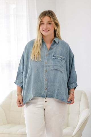 Last Minute Vacation Blouse in Light Denim