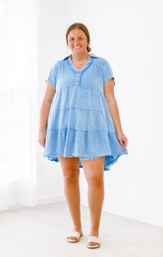 Rustic Charm Mineral Wash Dress in Denim Blue