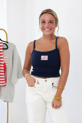 Proud to be an American Flag Tank in Navy