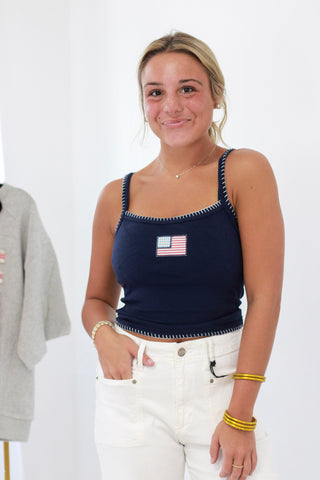 Proud to be an American Flag Tank in Navy