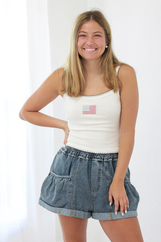 Proud to be an American Flag Tank in White