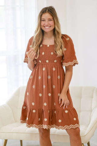 Dreaming Big Floral Gauze Dress in Mocha Mousse
