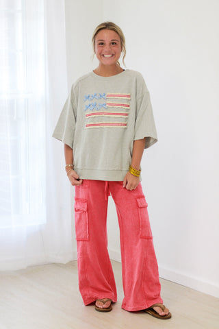 Crushing on You Washed Sweatpants in Red