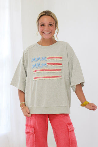 Fun Stars & Stripes Pullover In H. Gray
