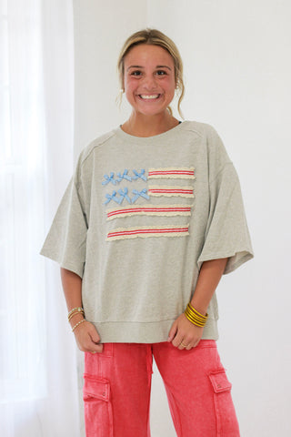 Fun Stars & Stripes Pullover In H. Gray
