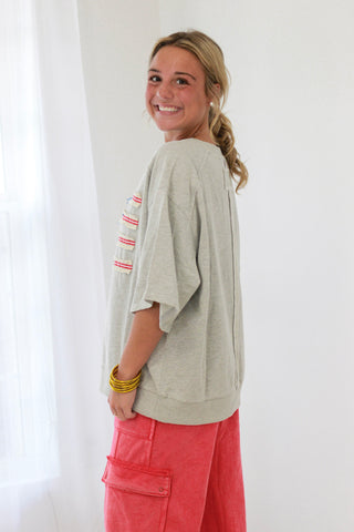 Fun Stars & Stripes Pullover In H. Gray