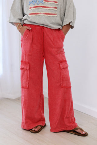 Crushing on You Washed Sweatpants in Red