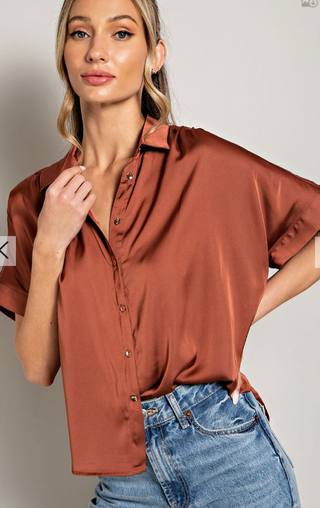 Leave With Me Button Up Top in Coco
