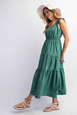 Alice Cotton Poplin Tiered Maxi Dress - Pacific Green