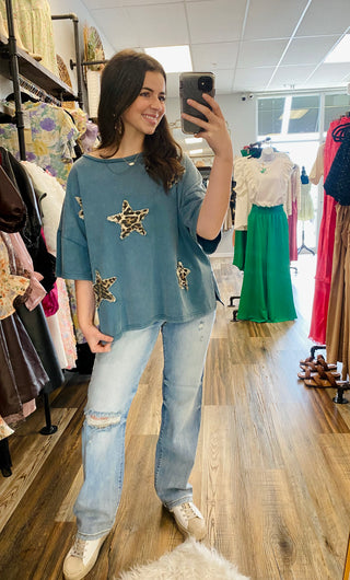 Star For You Leopard Patch Top