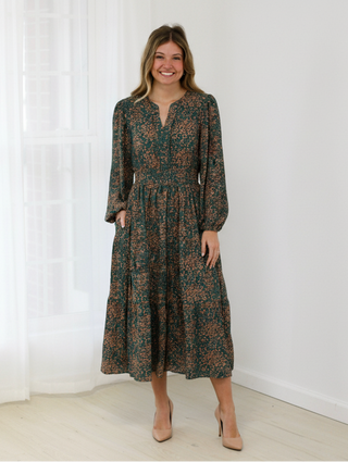 Sunday Morning Favorite Floral Dress with nude heels