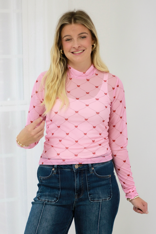 Keigan Pink Heartlines Mesh Top - With hearts