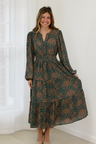 Sunday Morning Favorite Floral Dress with nude heels