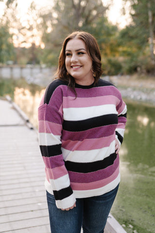 Keep Me In Mind Color Block Sweater In Plum Rose