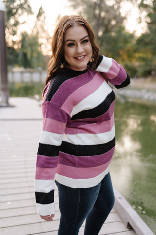 Keep Me In Mind Color Block Sweater In Plum Rose