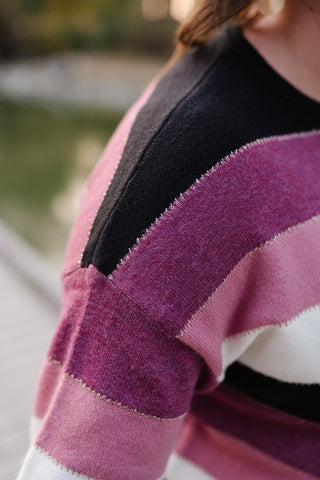 Keep Me In Mind Color Block Sweater In Plum Rose
