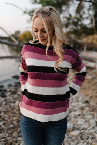 Keep Me In Mind Color Block Sweater In Plum Rose