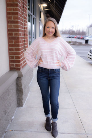 Just Wait Pink Striped Fuzzy Sweater