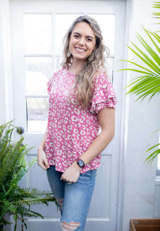 Pretty in Pink Leopard Ruffle Sleeve Top