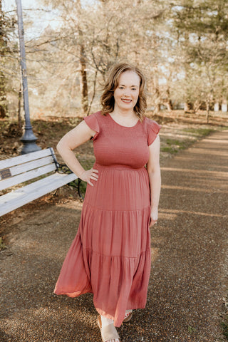 Trusting You Smocked Dress in Dusty Mauve