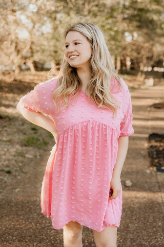 My Forever Pick Swiss Dot Dress in Dark Pink