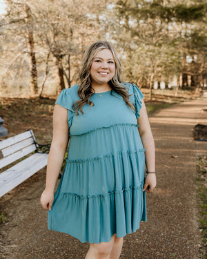 Anything But Basic Dusty Teal Dress