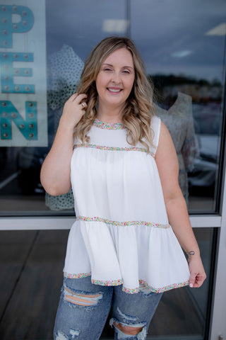 Picking Flowers Tank- white