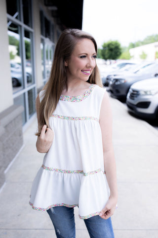Picking Flowers Tank- white