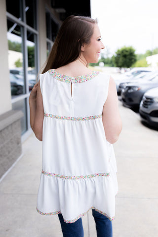 Picking Flowers Tank- white