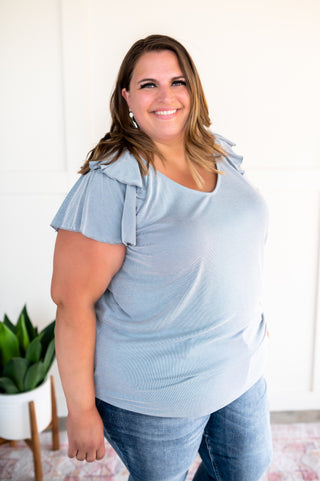 Giving Me Chills In Icy Blue Ruffled Sleeve Top